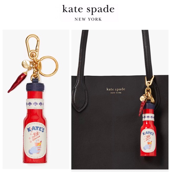 NWT Kate Spade ♠️ SPICE IT UP Faux Patent Leather With Leather Trim Keychain - Picture 4 of 9